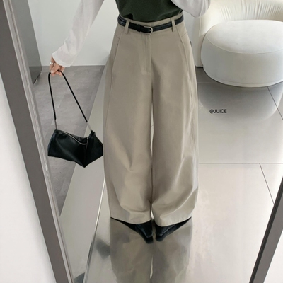 JUICE 韩系配皮带松弛感宽松阔腿裤加厚简约工装休闲裤250266