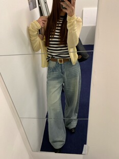 FIFTEEN 韩系复古风水洗做旧宽松牛仔裤配腰带显瘦休闲裤69103