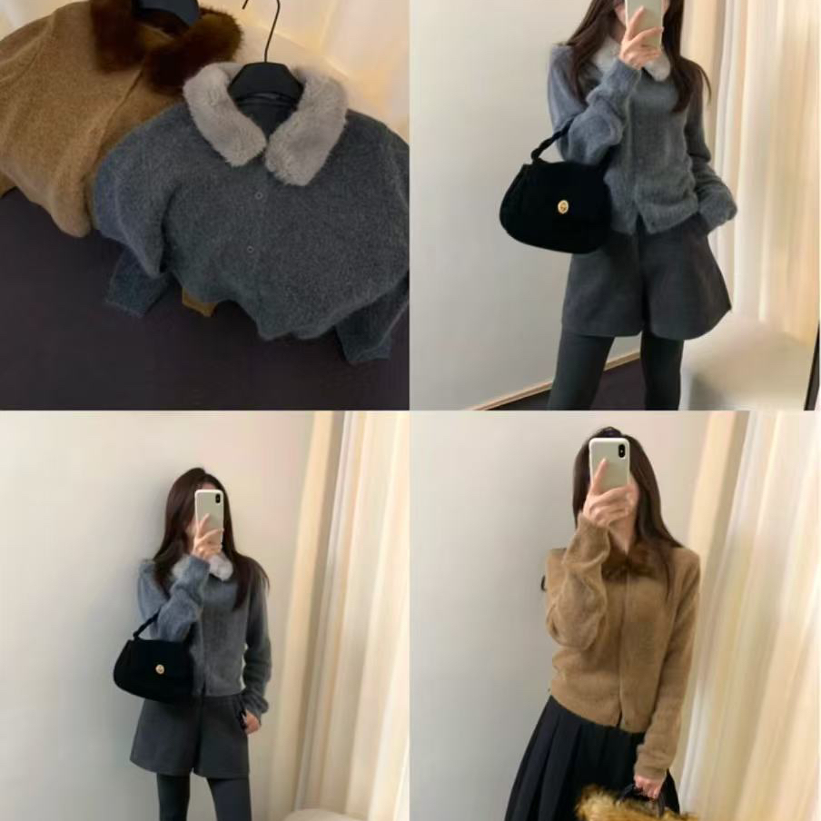 IU ROOM-冬上新毛领开衫休闲保暖毛衣3852