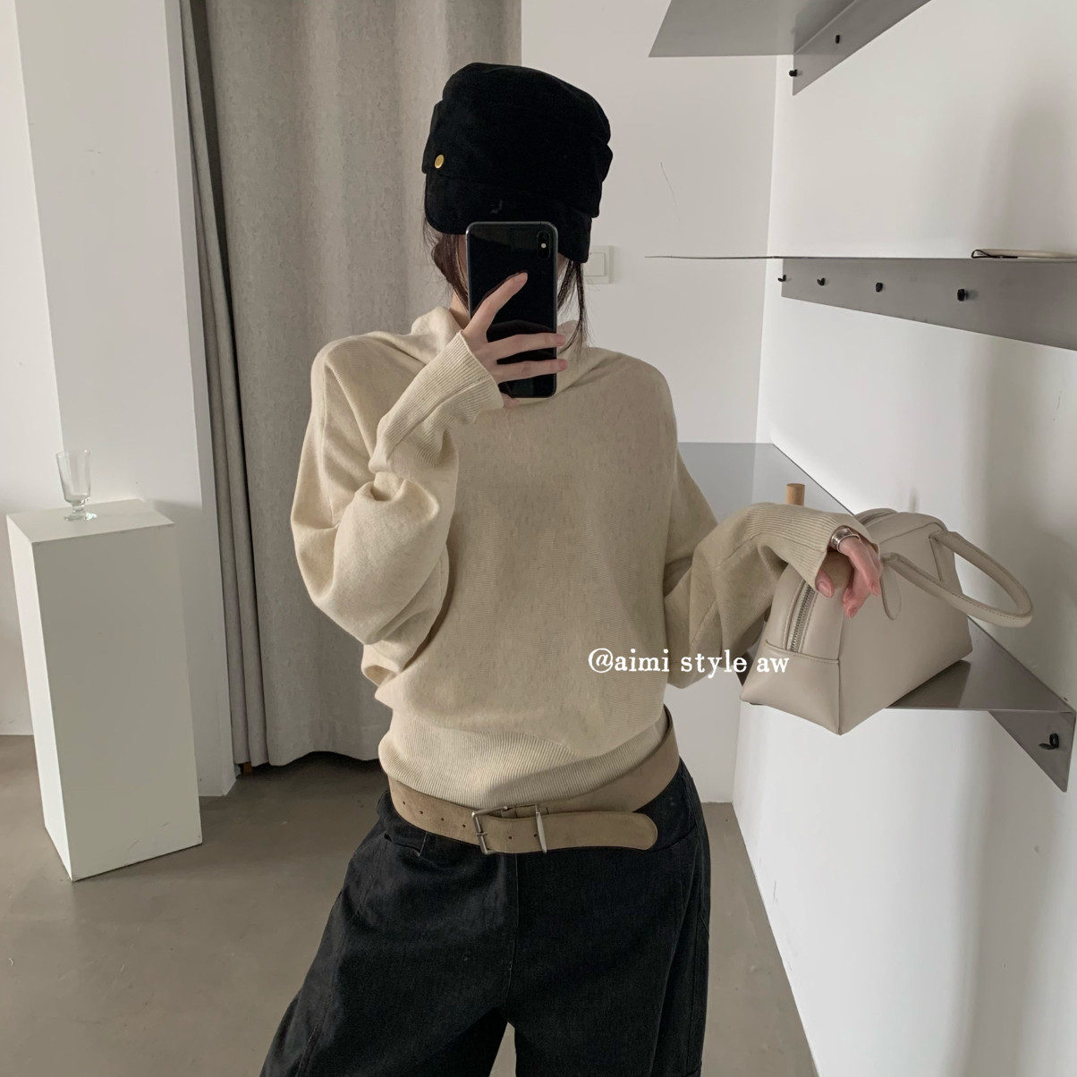 AIMISTYLE-秋上新高品质舒适堆堆领简韩毛衣19027