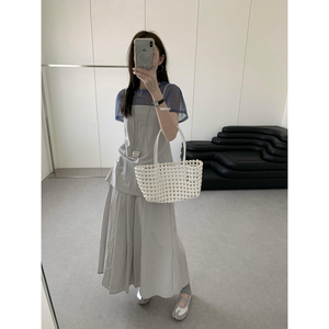 eternal.西子 显瘦纯色吊带背心+松紧腰半身裙休闲套装