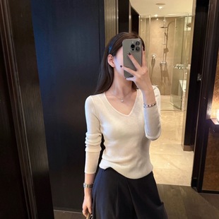 弹力显瘦V领针织打底衣抗起球毛衣3825 韩系简约高级修身 ROOM