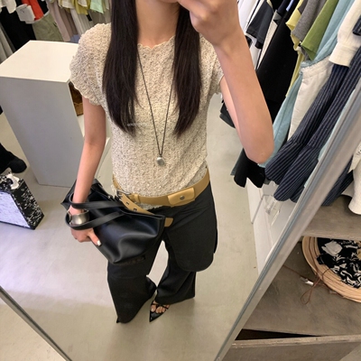 韩系卷边格纹肌理短袖T恤夏季显瘦修身百搭时尚上衣5612