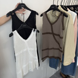 IU ROOM 韩系春夏复古V领蕾丝拼接宽松T恤背心质感叠穿连衣裙3937