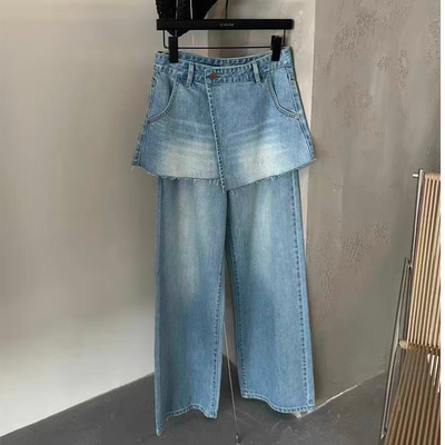 IU ROOM 高腰可拆卸屁帘阔腿牛仔裤女26早春新款休闲拖地长裤3969