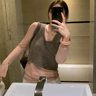 羊毛纯色背心两套装 韩系简约圆领针织打底衫 休闲衣3607 ROOM