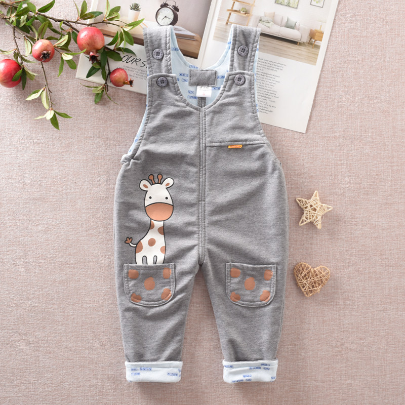 男童女宝宝背带裤春秋双层婴儿裤子网红外出服柔软纯棉0-1-2岁半