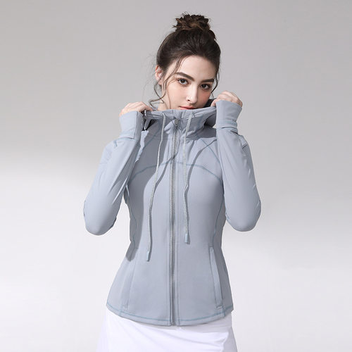 Define经典款 连帽瑜伽运动外套女锦氨双面磨毛夹克拉链瑜伽服女