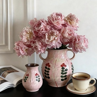 新中式手绘花瓶客厅插花复古禅意摆件民宿茶室装饰唯美艺术陶瓷瓶