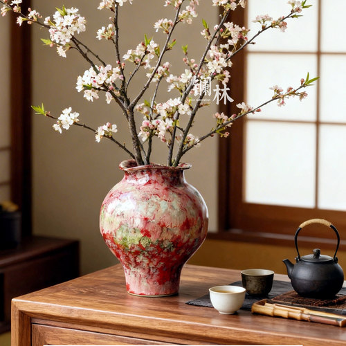 侘寂风彩绘花瓶新年福字挂件装饰