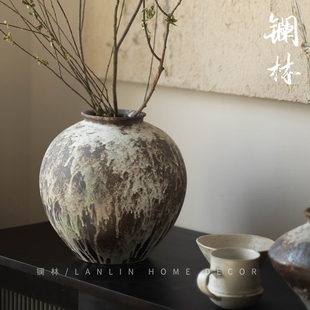 景德镇侘寂风禅意花瓶粗陶陶罐手工插花民宿酒店复古怀旧陶瓷南蛮