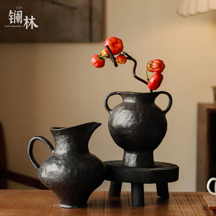轻奢风景德镇陶瓷花瓶高级感简约插花干花瓶客厅玄关摆件黑羽极光