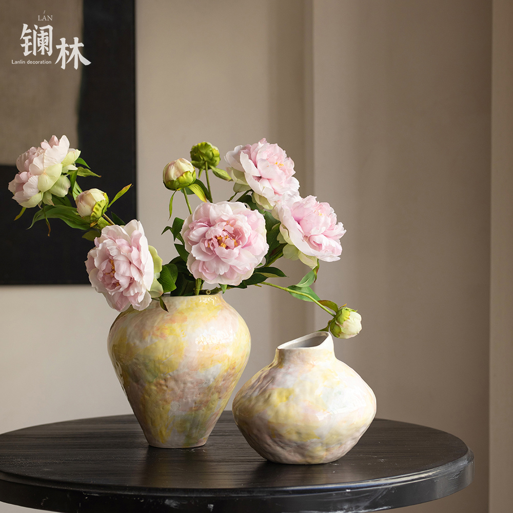 景德镇镧林侘寂风手工彩绘花瓶