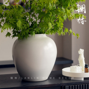 新中式白色陶瓷花瓶景德镇客厅插花玄关装饰品花器复古粗陶罐思语