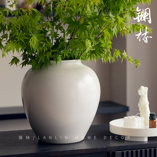 新中式白色陶瓷花瓶景德镇客厅插花玄关装饰品花器复古粗陶罐思语