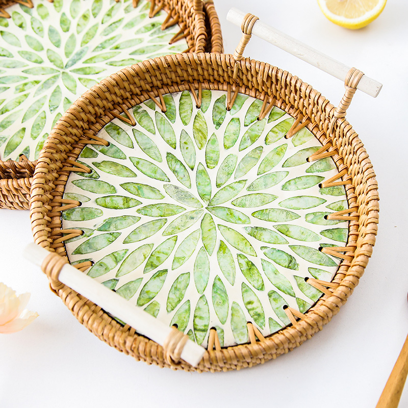 贝壳点心盘藤编手工编织日式