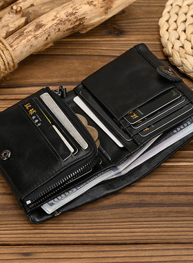 油蜡牛皮男士短款真皮复做旧古手工头层牛皮欧美个性钱夹三折钱包