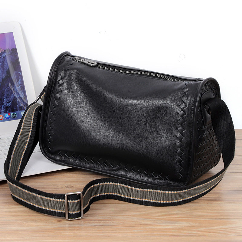 男士手工休闲编织羊皮天然头层纯全牛皮真皮单肩斜挎包男包邮差包