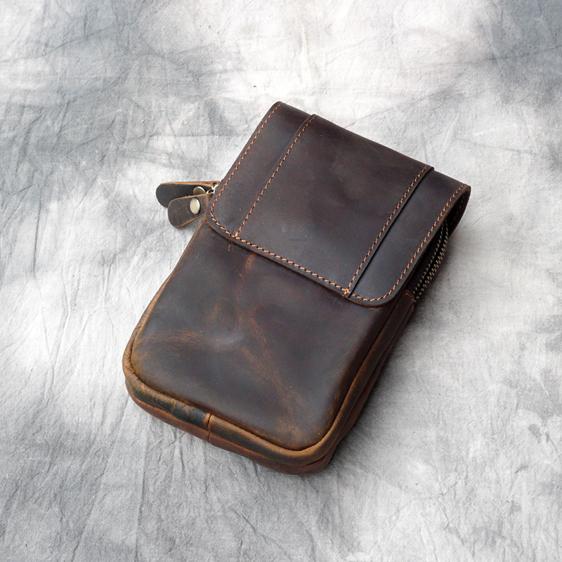 复古做旧头层牛皮真皮烟包腰包