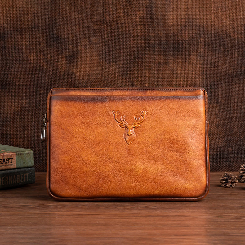 复古头层牛皮植鞣皮男士手拿包真皮手机包手抓拉链皮钱夹钱包男包