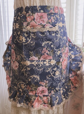 家用半身围裙防水韩式薄款透气碎花布艺时尚花边防污厨房半截围腰