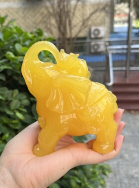 天然二代蜜蜡琥珀玉石大象摆件黄色招财风水装饰品桌面工艺品送礼