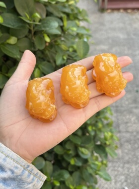 天然二代貔貅吊坠男女鸡油黄皮休坠子项链二代琥珀蜜蜡招财挂坠