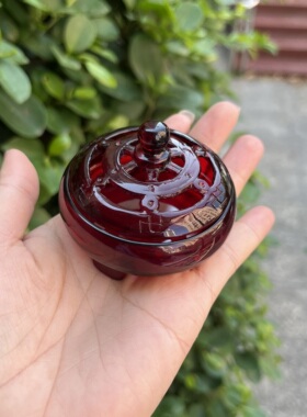 复古红色树脂香炉桌面摆件创意雕花装饰品高颜值装饰品收藏品