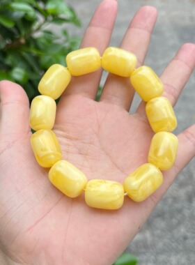天然二代蜜蜡桶珠手串黄色琥珀男女款手链饰品隔珠算盘珠DIY44