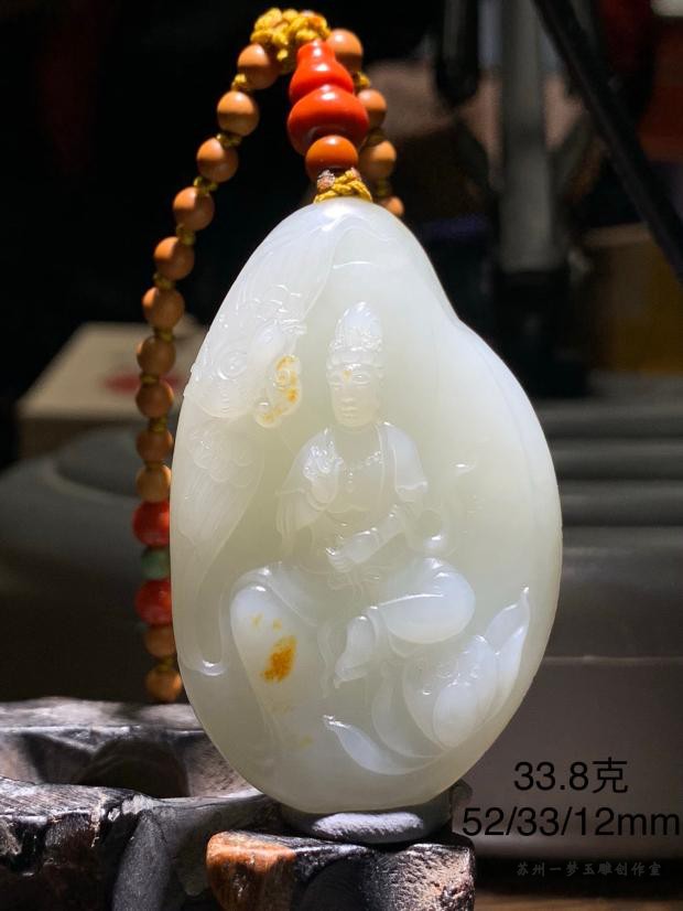 【结缘欣赏】凤凰观音/和田玉/红皮籽料/挂件/苏工/私人订制/