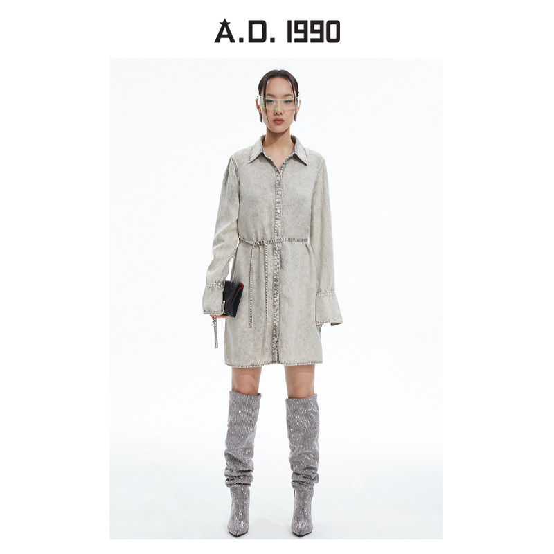 A.D.1990春夏新品个性时髦休闲简约百搭水洗牛仔长款衬衫ADSSA032