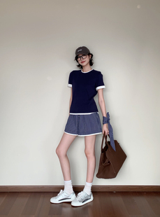 春夏流行色轻薄两件套叠穿撞色纯棉短袖 T恤