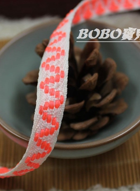 12MM宽 米色底红色波浪 民族织带 服装 工艺品 DIY 辅料