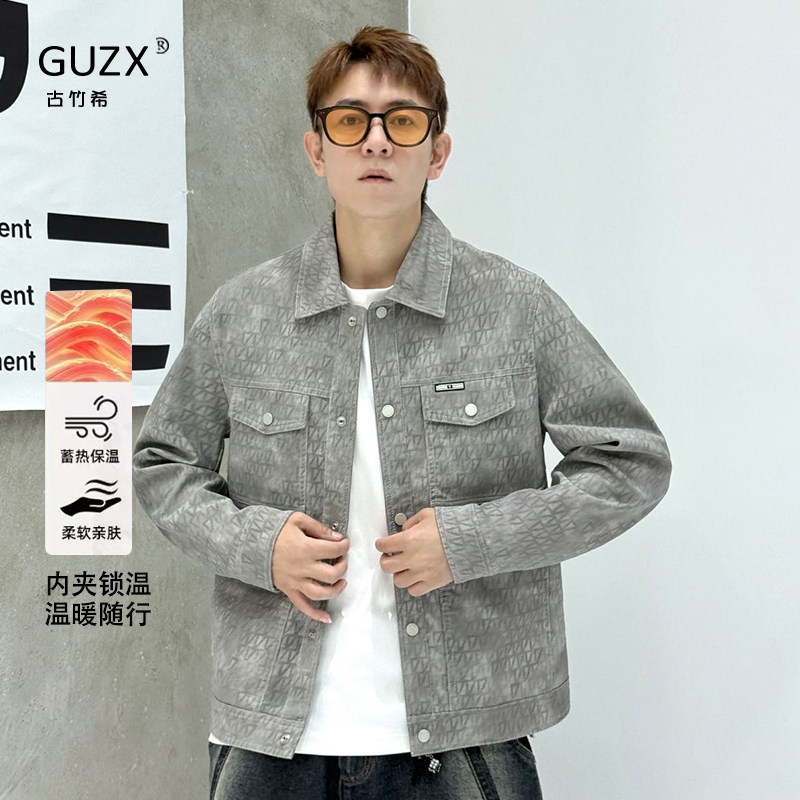 美式复古男士皮夹克翻领外套