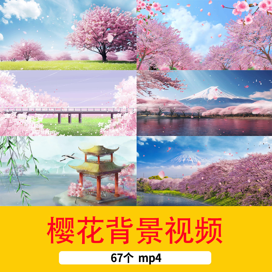 唯美春天粉色樱花花海国风水墨山水风景花瓣飞舞古典舞蹈背景视频