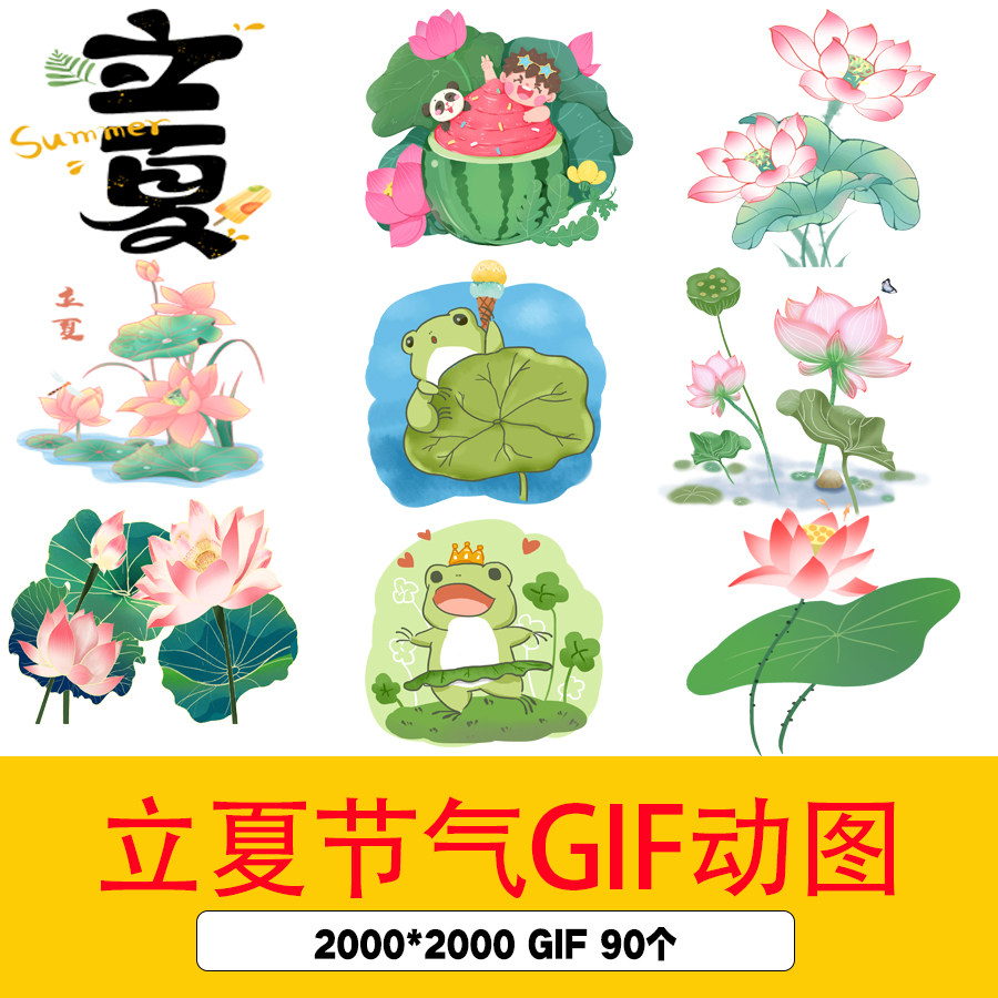二十四节气之立夏gif动态图立夏夏天夏季荷花荷叶青蛙动图立夏gif