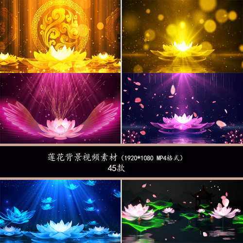 唯美蓝色莲花金色莲花舞台背景莲花唯美背景视频莲花背景视频素材