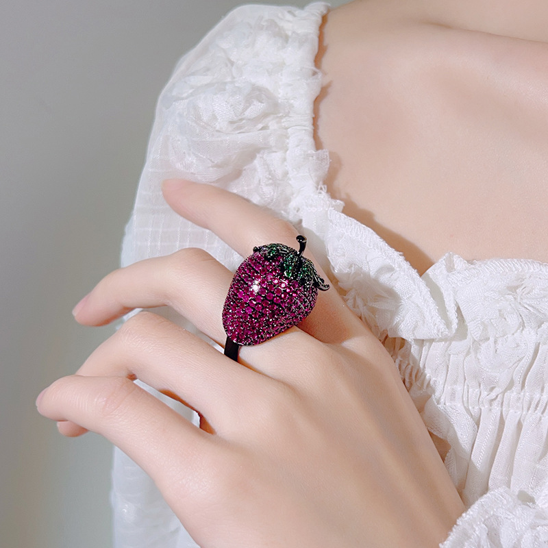 小清新草莓开口戒指女轻奢小众