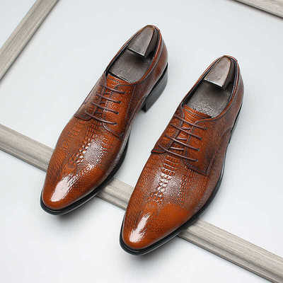 真皮休闲鳄鱼纹系带男鞋高级感