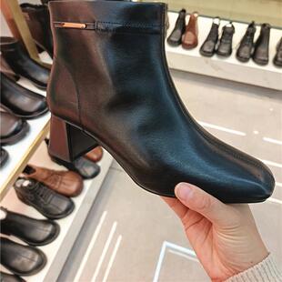日泰女靴2024新款女鞋粗跟加绒保暖时装靴切尔西短靴棉靴特价