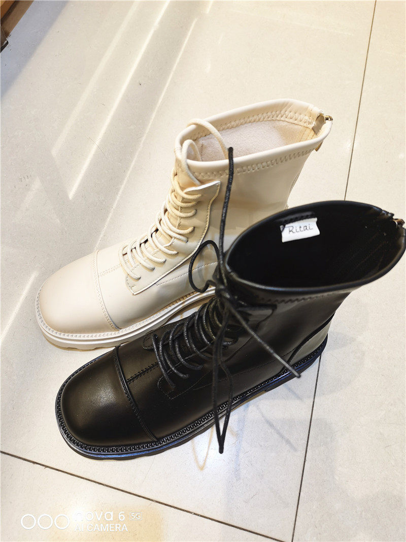 日泰正品女鞋2021秋冬新款真皮系带搭扣皮绒里马丁靴0331x92281r