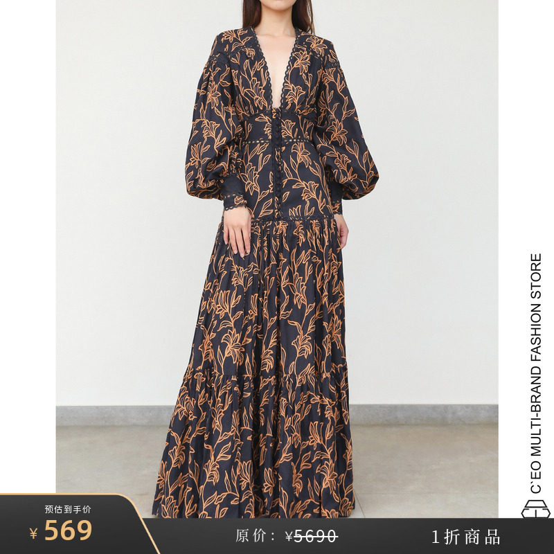 [特价1折] ACLER 澳大利亚 花卉刺绣深V领长款连衣裙 CEO FASH图片