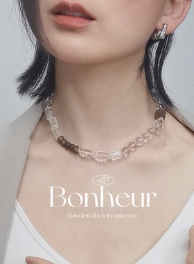 Bonheur 疗愈系列天然白水晶不规则沉香纯银925银项链设计师原创