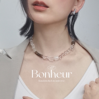 Bonheur 疗愈系列天然白水晶不规则沉香纯银925银项链设计师原创