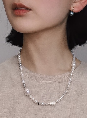 Bonheur原创设计款--珠自在系列-天然珍珠巴洛克水晶石真多麻项链