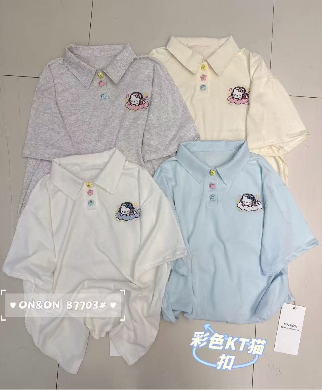 2026年夏季韩版刺绣polo领宽松休闲百搭糖果色清新短袖T恤女上衣