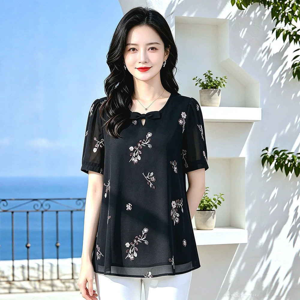 宽松中年妇女洋气时尚雪纺衫妈妈