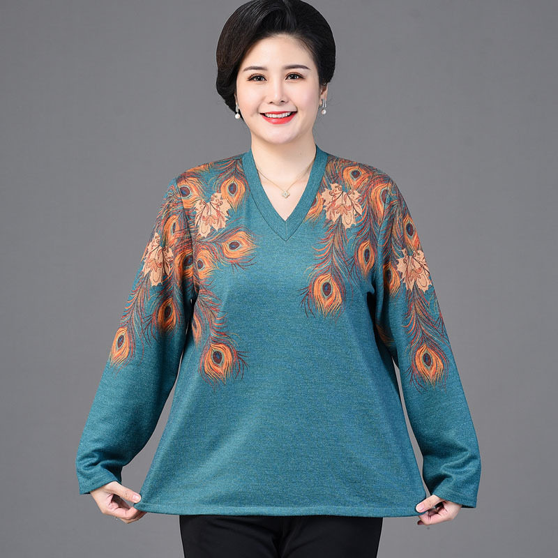 中老年女装T恤打底衫套装秋装加肥加大码胖妈妈上衣洋气200斤时尚