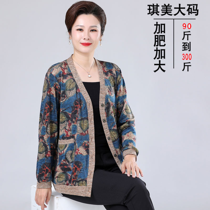 加肥加大码春秋装针织衫外套妈妈