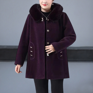 中老年女装毛呢大衣胖妈妈加肥加大码200斤冬装加棉保暖外套宽松